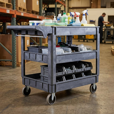 3-Tray Plastic Service Trolley – 225kg capacity, 70mm deep trays