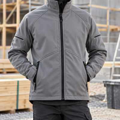 Softshell Work Jacket with Pre-Bent Sleeves - Grey/Black
