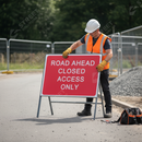 Dark Gray Heavy Duty Road Ahead Closed Access Only Metal Sign - 1050mm x 750mm
