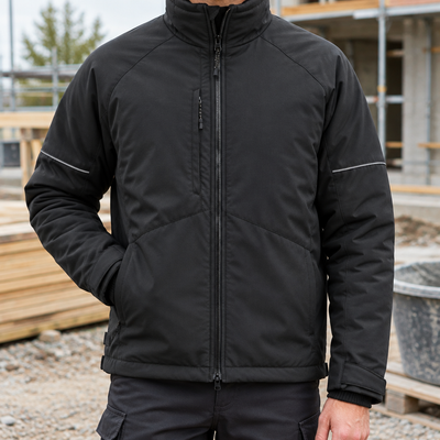 Insulated Winter Work Jacket with Fleece Collar - Black