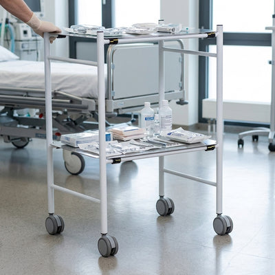 Steel Dressing Trolley with 600mm Removable Stainless Steel Shelves