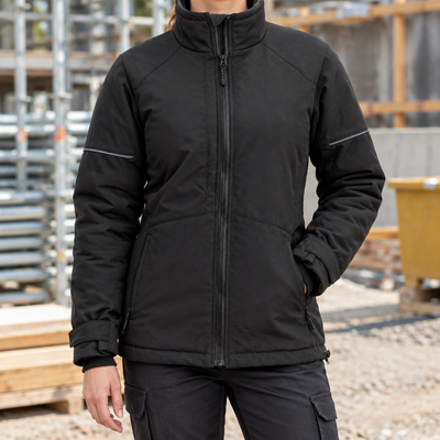 Women's Insulated Work Jacket with Reflective Trim - Black