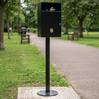 Steel Post-Mounted Litter Bin – 30 Litre Capacity, Vandal Resistant