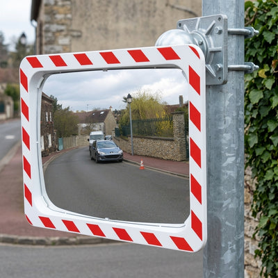 600 x 400mm P.A.S traffic mirror with red and white frame