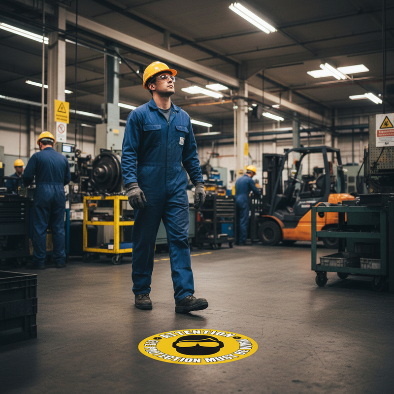 Dark Slate Gray Premium Attention Eye Protection Must Be Worn Floor Sign - 430mm Diameter