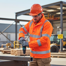 Dim Gray High-Visibility PU Jacket with Concealed Hood - Orange