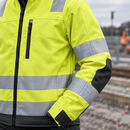 Class 3 Hi-Vis Softshell Jacket, Reinforced Elbows - Yellow/Grey (view 2)