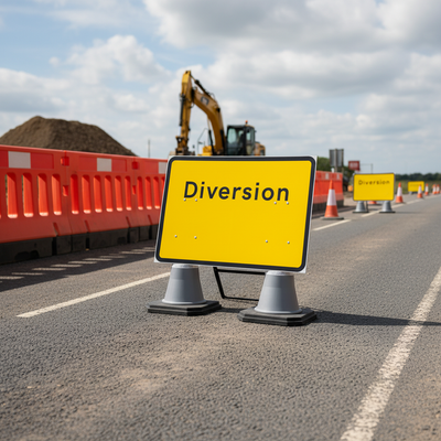High-Performance Diversion Sign 1050 x 750mm Cone Sign (Double Cone)