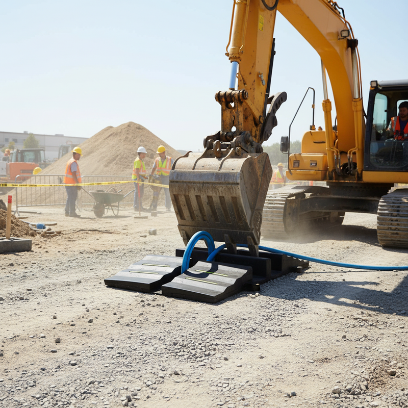 Light Gray Heavy Duty Rubber Hose and Cable Protection Ramp for Safe Access