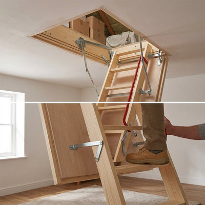 Fire Resistant Wooden Loft Ladder with Insulated Hatch 60 Min