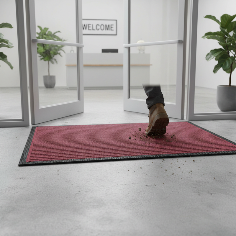 Gray Premium Ribbed Entrance Door Mat for Indoor Use - Red
