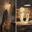 Premium Polished Brass Single Robe Hooks 2 Pack - Versatile Storage Solutions for Coats, Scarves, and Keys