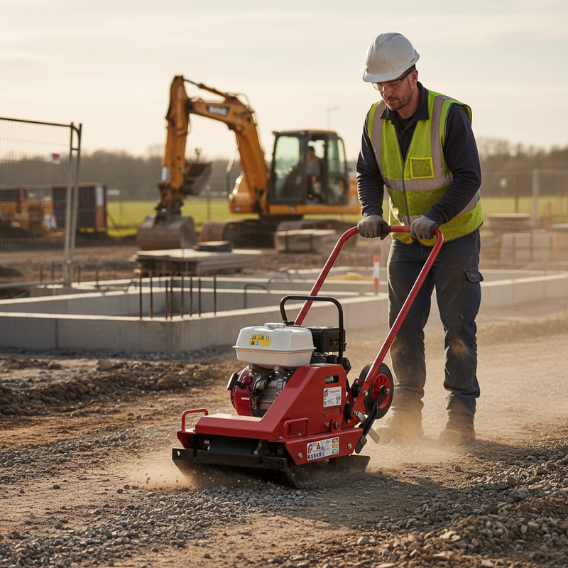 Dim Gray Heavy Duty Plate Compactor with Wheels for Asphalt and Soil Compaction (18" Wide)