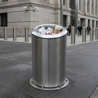 80 litre blast resistant litter bin, grey metal