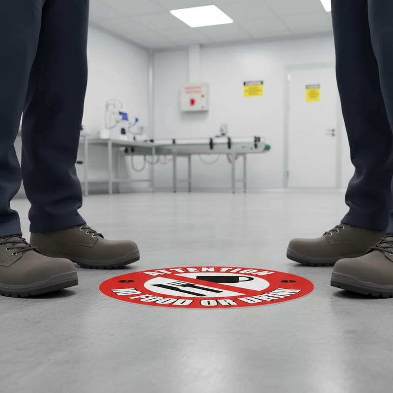 Gray Premium Attention No Food Or Drink Floor Sign - Slip Resistant