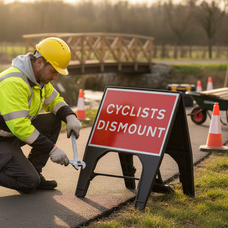 Dim Gray Premium Cyclists Dismount Sign 600 x 450mm - Durable & Stackable