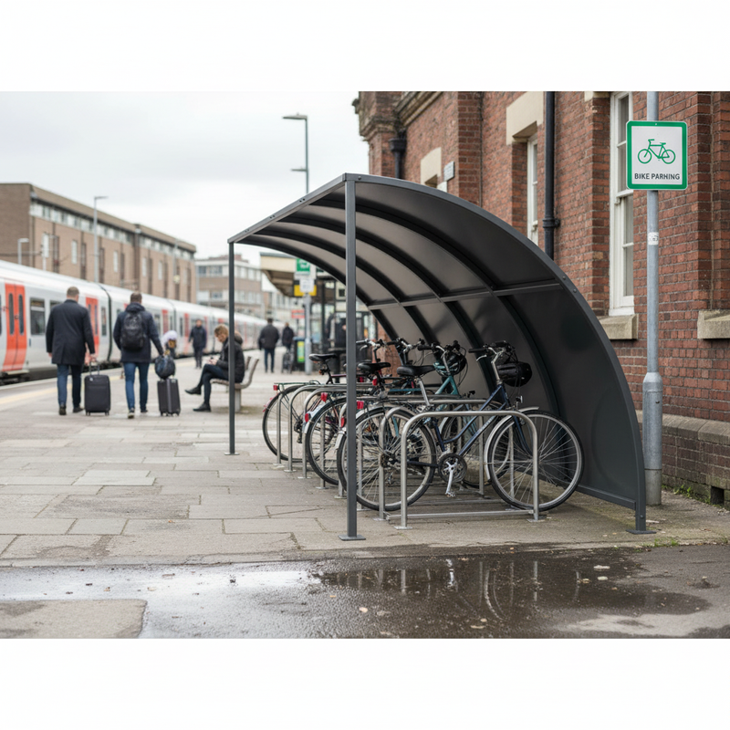 Gray Professional Open Sided Bike Shelter with Galvanised Roof - 1m to 5m Extensions