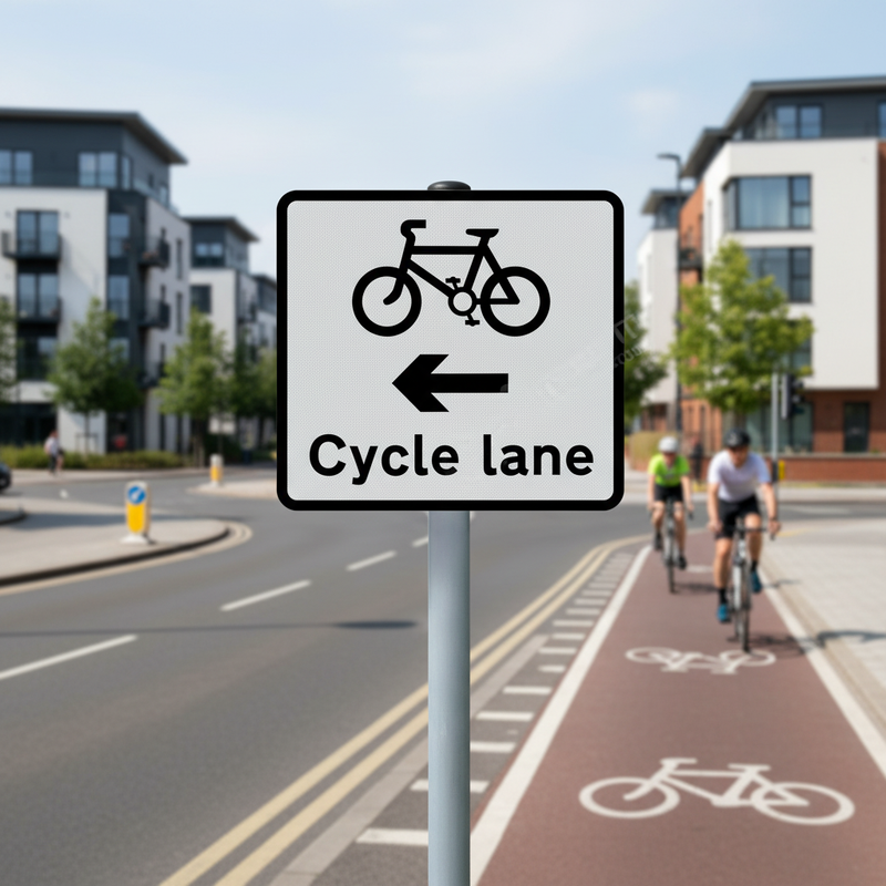 Dark Gray Premium Cycle Lane On-Road Junction Ahead Sign | Post & Wall Mounted