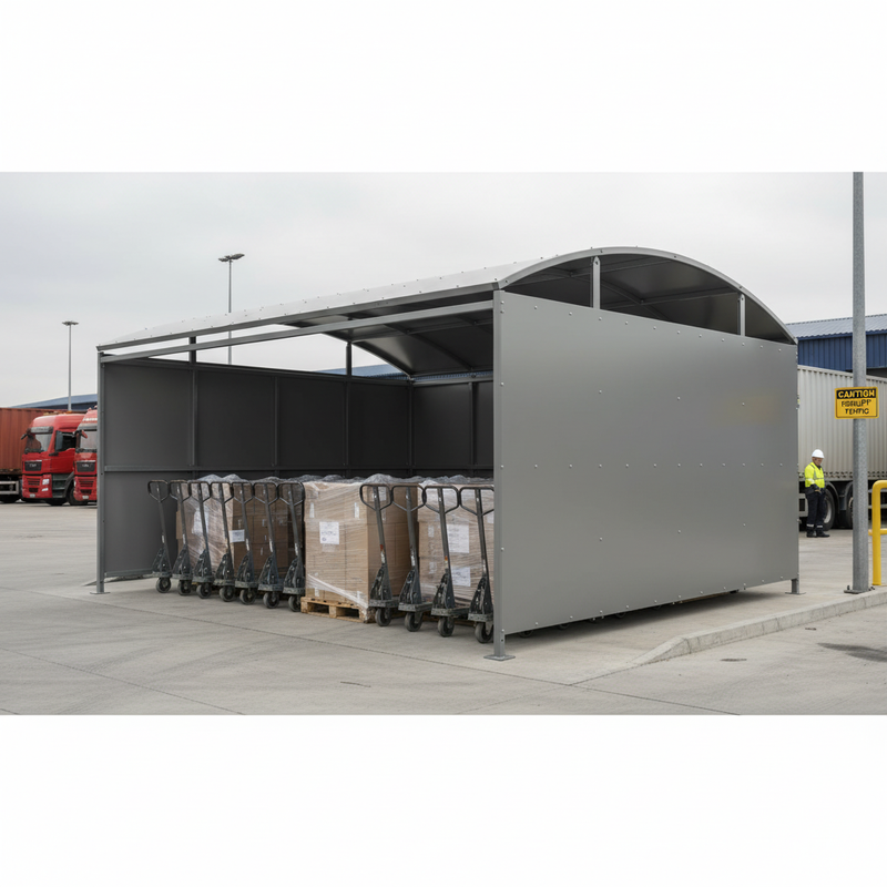 Gray Premium Waiting-Trolley Shelter with Galvanised Cladding - 1m to 5m