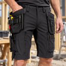 Black Flexible Work Shorts with Multi-Compartment Holster Pockets (view 2)