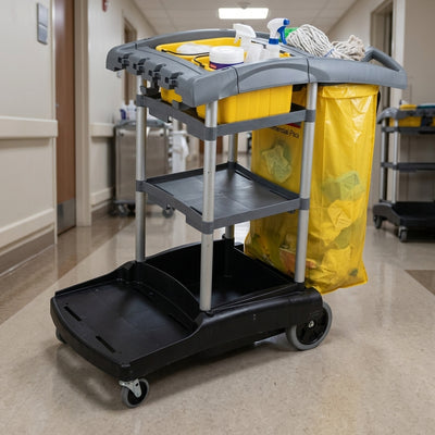 High-capacity cleaning cart 128L with dual caddies