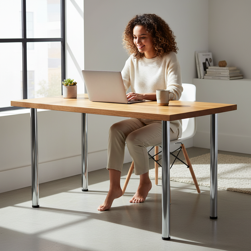 Light Slate Gray Premium Chrome Table Leg with Adjustable Feet - Multiple Sizes Available