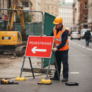 Rosy Brown Premium Pedestrians Arrow Left Metal Sign - 600 x 450mm
