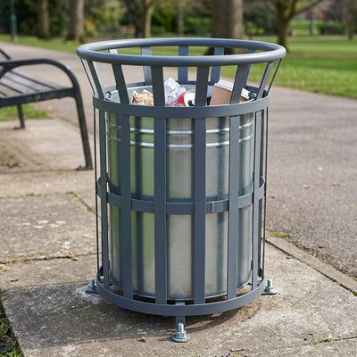 69-litre Circular Steel Open Top Litter Bin, Dark/Light Grey