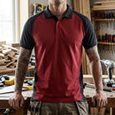 Two-Tone Polo Shirt with Raglan Sleeves - Red/Black