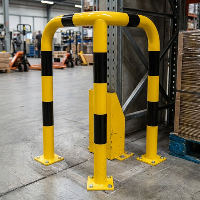 1200 x 600 x 600mm steel corner protection guard, yellow