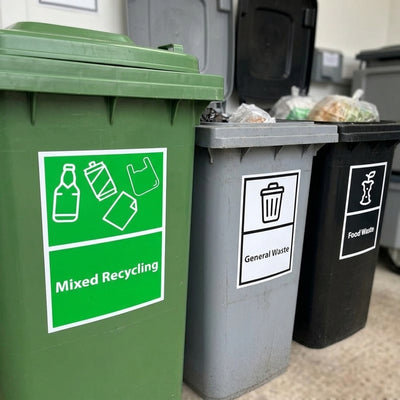 A4 vinyl bin stickers pack of 3 recycling labels