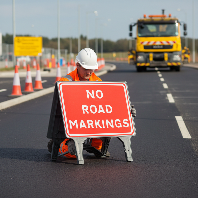 Dark Slate Gray Premium No Road Markings Sign 1050x750mm - Heavy Duty Design