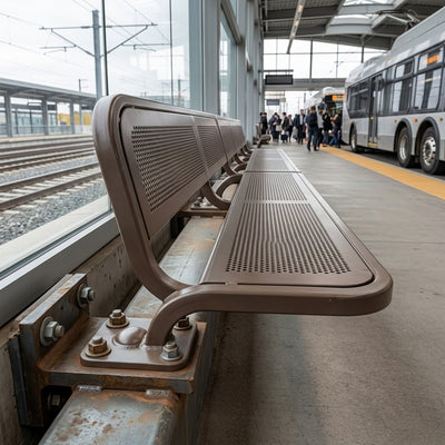 2000mm steel bench with perforated seat and backrest