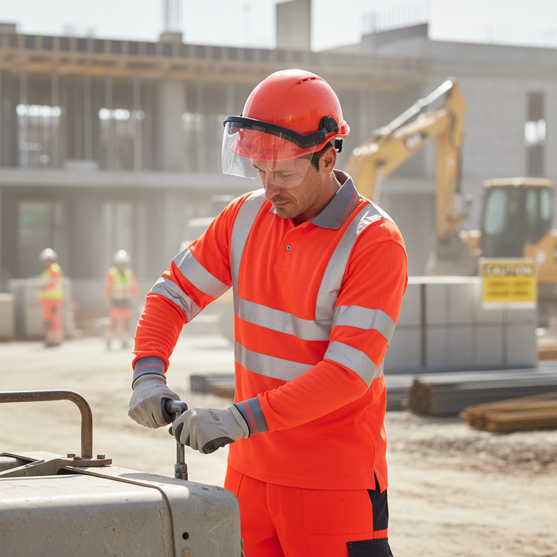 Rosy Brown Long Sleeve High-Visibility Polo Shirt - Red for Safety and Comfort