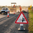 Dim Gray Loose Chippings on Road Ahead 750mm Triangle Cone Sign - Heavy Duty