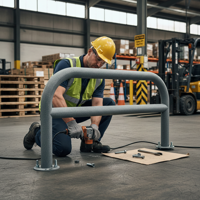 Heavy Duty Galvanised Steel Hoop Perimeter Barrier with Horizontal Rail - 60mm Diameter