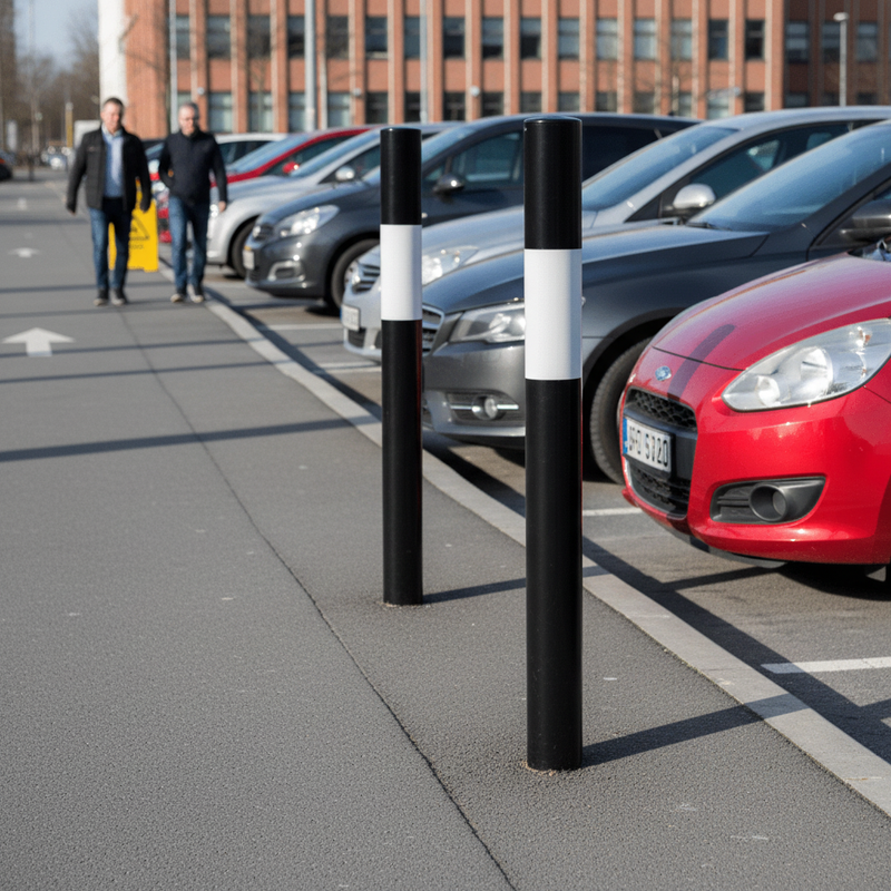 Slate Gray Premium Fixed Round Safety Bollards - 1000mm Height Above Ground