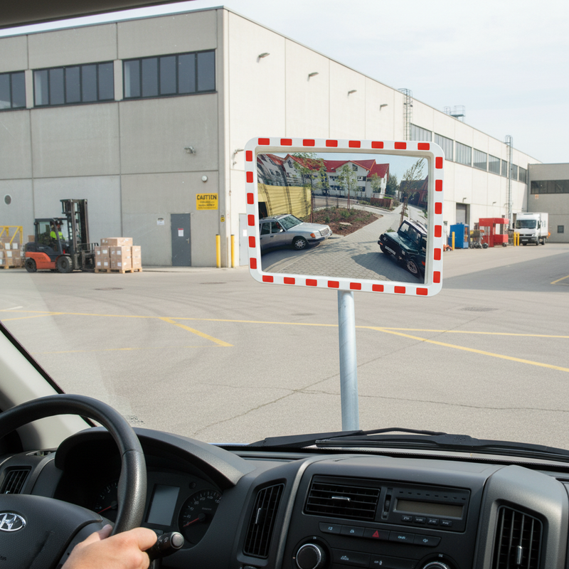 Gray Premium Acrylic Traffic Mirror - Rectangular for Outdoor Safety