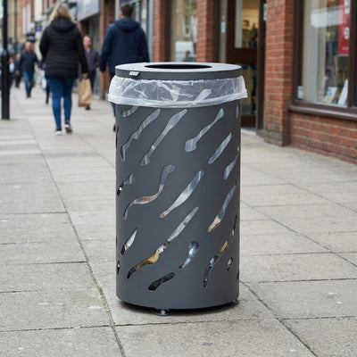 80-litre Steel Litter Bin with Plasma-Cut Body & Locking Lid