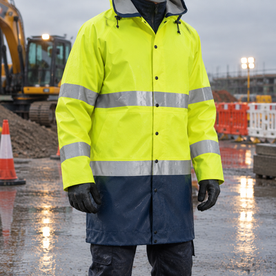 Flame Retardant Waterproof Rain Jacket - Hi-Vis Class 3 - Yellow/Navy