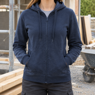 Women's Zip Front Hoodie with Kangaroo Pockets - Navy