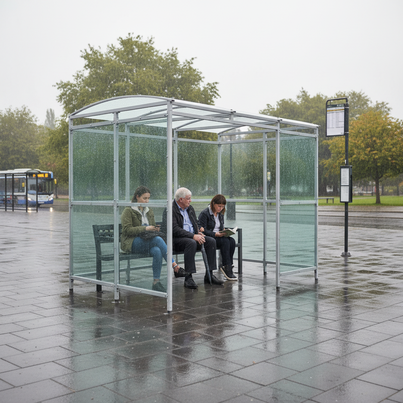 Light Slate Gray Premium Waiting Shelter with Clear Roof - Flexible & Durable
