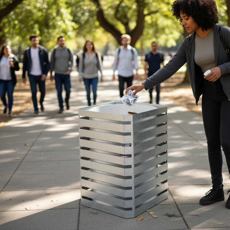 Dim Gray Premium Steel Litter Bin for Public Spaces - 45L, 75L, 90L Capacities