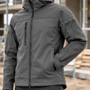 Hooded Softshell Stretch Work Jacket with Multiple Pockets - Grey (view 2)