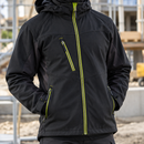 Black/Hi-Vis Yellow Hooded Softshell Work Coat (view 2)