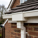Aluminium Box Gutter Outlet 72×72mm to 135×100mm — RAL 9010 (in use)