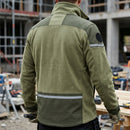 Windproof Fleece Work Jacket with Reinforced Panels - Khaki Green