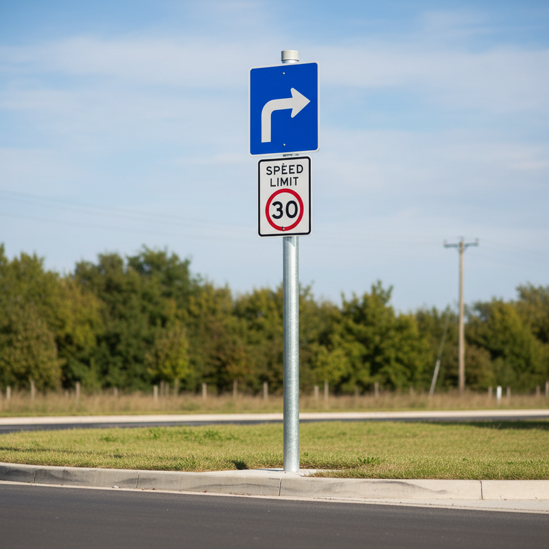 Light Steel Blue 76mm Heavy Duty Post for Road Signs with Safety Caps
