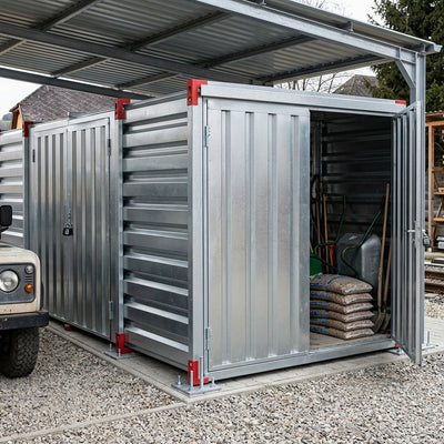6m Galvanised Steel Flat Pack Carport with Side & Front Double Doors