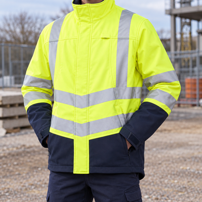 Men's Hi-Vis Yellow/Navy Blue Softshell Jacket with Fleece Lining